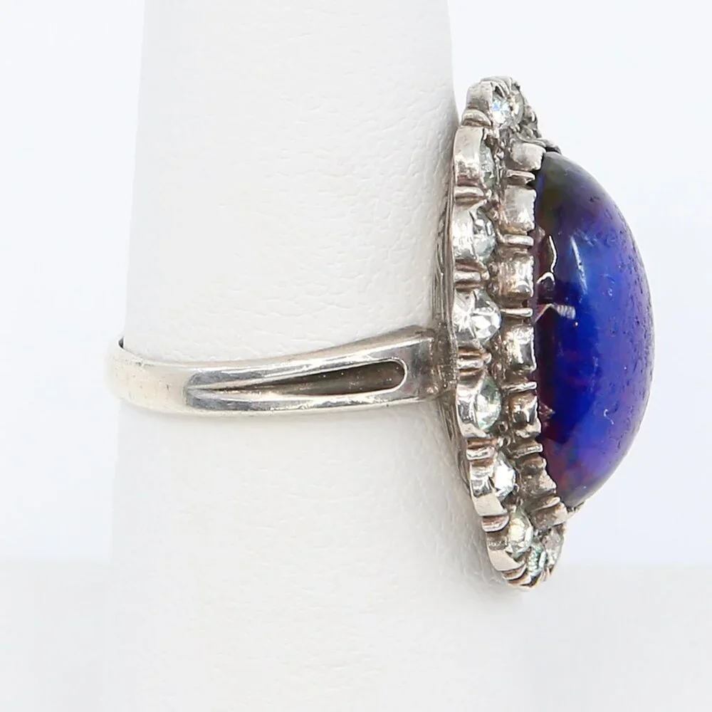 Antique Silver Dragons Breath With Paste Stones‎ Georgian Revival Ring 1920s